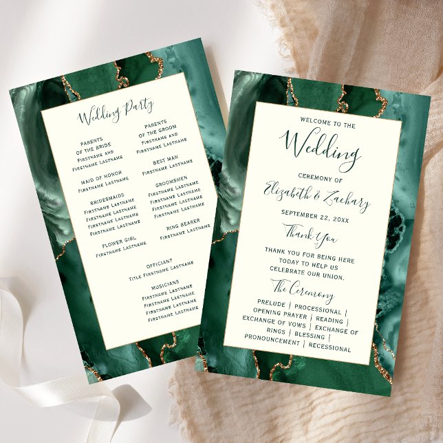 Budget Emerald Green Agate Ivory Wedding Program (Creator Uploaded)