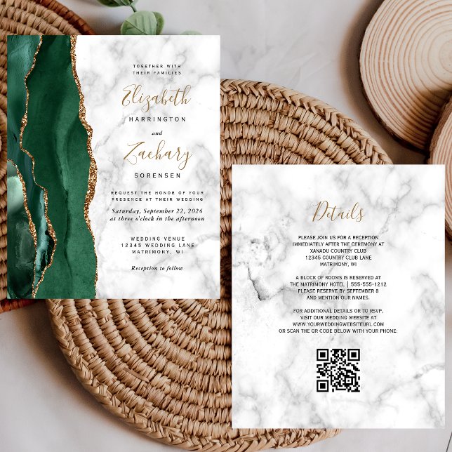 Budget Emerald Green Agate Marble QR Code Wedding (Creator Uploaded)