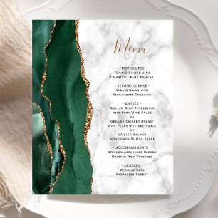 Budget Emerald Green Agate Marble Wedding Menu