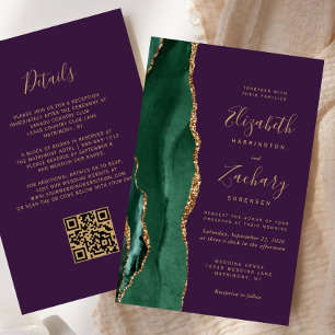 Budget Emerald Green Agate Purple QR Code Wedding