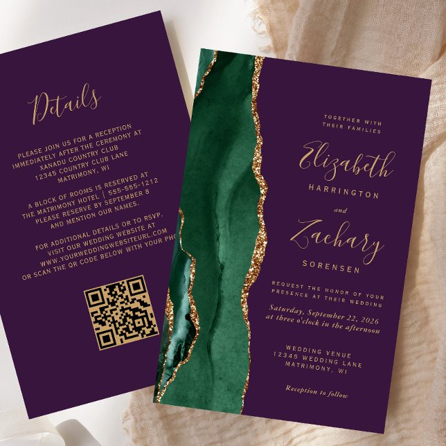Budget Emerald Green Agate Purple QR Code Wedding (Creator Uploaded)