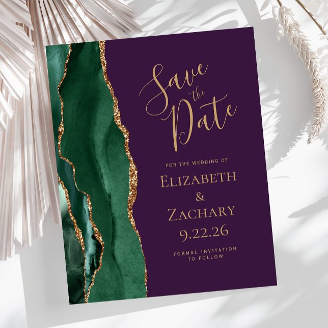 Budget Emerald Green Agate Purple Save the Date (Creator Uploaded)