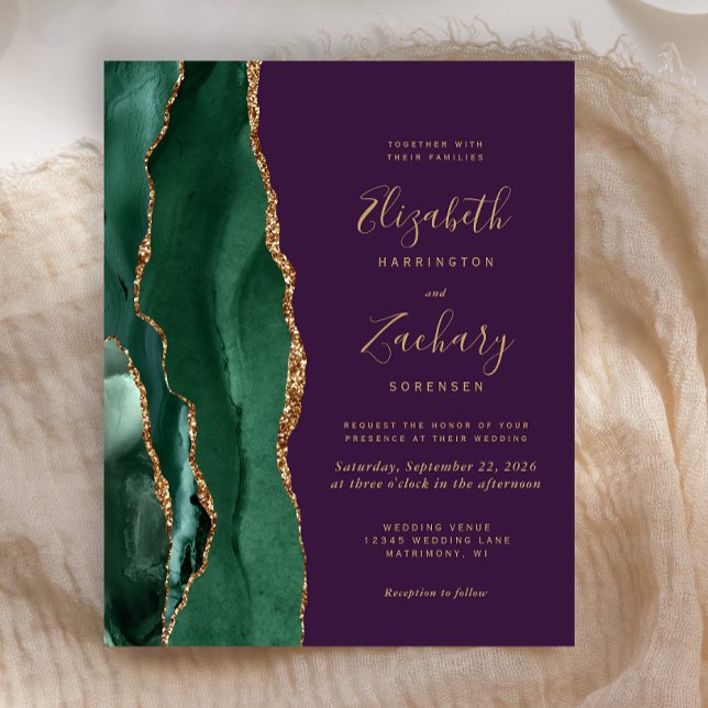 Budget Emerald Green Agate Purple Wedding Invite (Creator Uploaded)