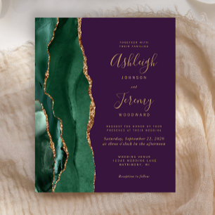Budget Emerald Green Agate Purple Wedding Invite