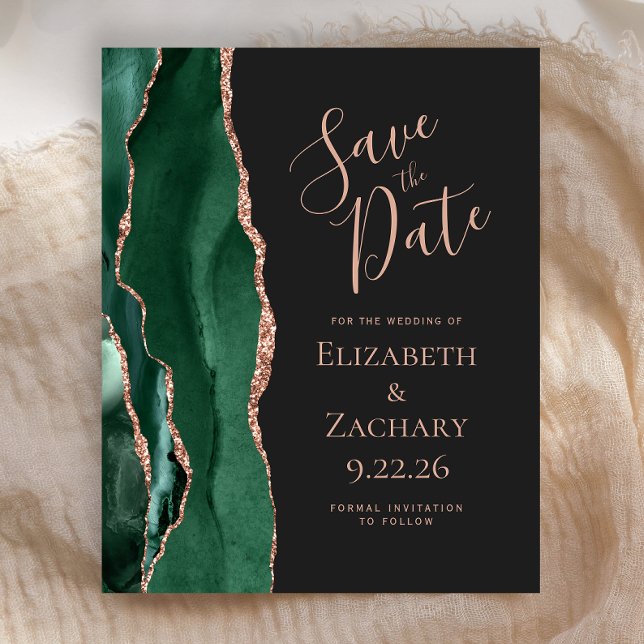 Budget Emerald Green Agate Rose Gold Save the Date (Creator Uploaded)