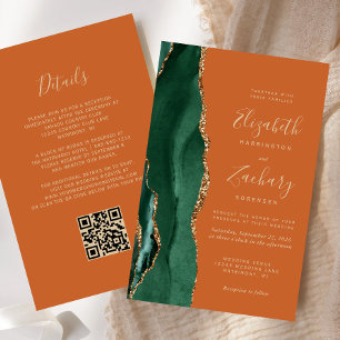 Budget Emerald Green Agate Rust QR Code Wedding