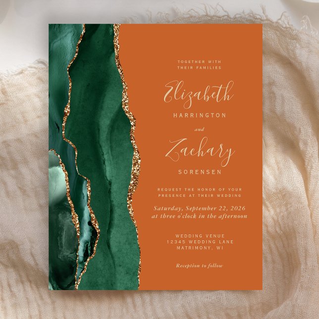 Budget Emerald Green Agate Rust Wedding Invitation (Creator Uploaded)