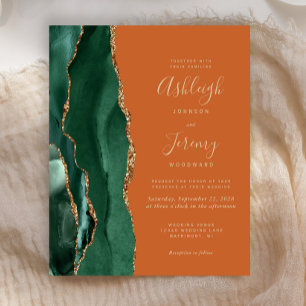 Budget Emerald Green Agate Rust Wedding Invitation
