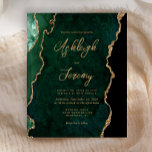 Budget Emerald Green Agate Script Wedding Invite<br><div class="desc">This elegant wedding invitation features a background image of emerald green watercolor agate trimmed with faux gold glitter. The customisable text combines gold-coloured modern handwriting,  copperplate and italic fonts. The reverse side features a coordinating emerald green and gold agate design.</div>
