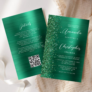 Budget Emerald Green Brushed Metal QR Code Wedding
