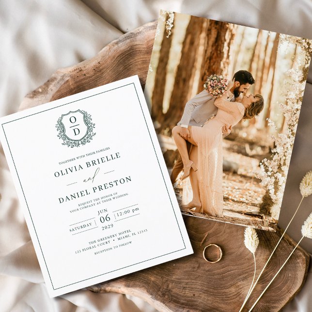 Budget Emerald Green Crest Wedding Invitation Flyer (Creator Uploaded)