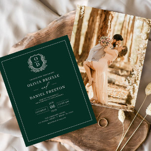 Budget Emerald Green Crest Wedding Invitation Flyer