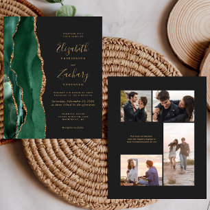 Budget Emerald Green Dark 4-Photo Wedding Invite