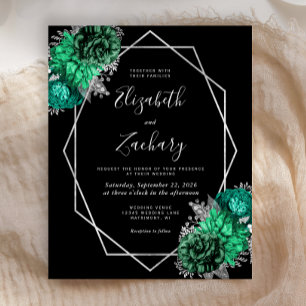 Budget Emerald Green Floral Silver Black Wedding