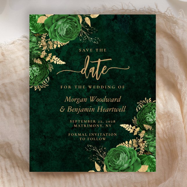 Budget Emerald Green Floral Wedding Save the Date (Creator Uploaded)