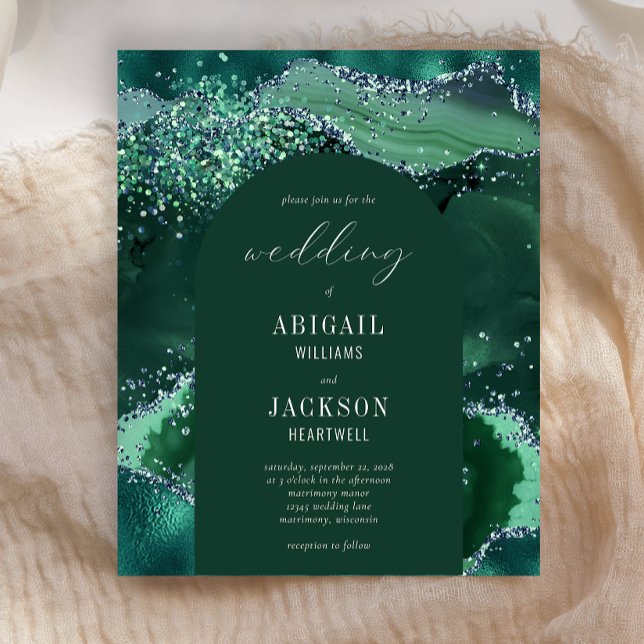 Budget Emerald Green Glitter Arch Wedding Invite (Creator Uploaded)
