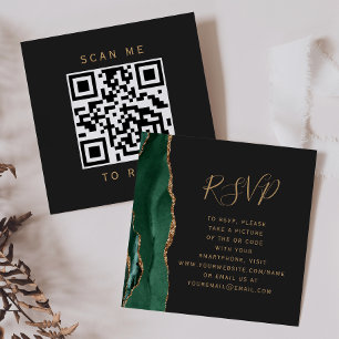 Budget Emerald Green Gold Agate Dark QR Code RSVP Enclosure Card