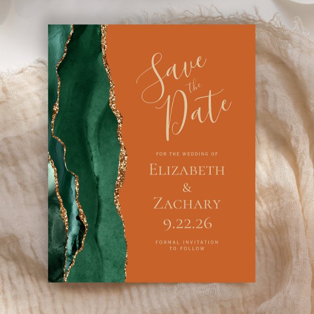 Budget Emerald Green Gold Agate Rust Save the Date (Creator Uploaded)