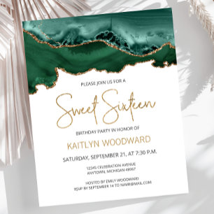 Budget Emerald Green Gold Agate Sweet 16 Invite