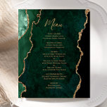 Budget Emerald Green Gold Agate Wedding Menu<br><div class="desc">This elegant modern wedding menu features an emerald green watercolor agate border trimmed with faux gold glitter. The customisable text combines gold-coloured handwriting script and copperplate fonts. The reverse side features a matching emerald green and gold agate design.</div>