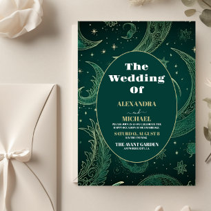 Budget Emerald Green Gold Celestial Wedding Flyer