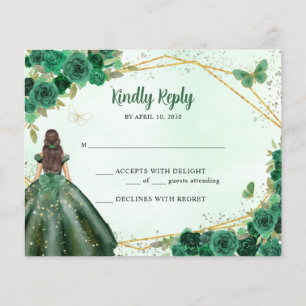 Budget Emerald Green Gold Floral Princess RSVP