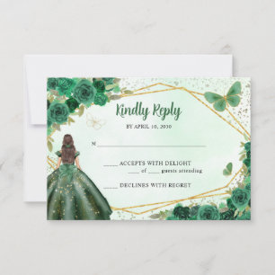 Budget Emerald Green Gold Floral Princess RSVP Card