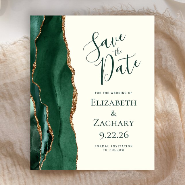 Budget Emerald Green Gold Ivory Save the Date (Creator Uploaded)