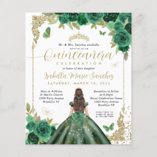 Budget Emerald Green Gold Princess Quinceañera