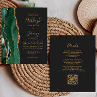 Budget Emerald Green Gold QR Code Wedding Invite