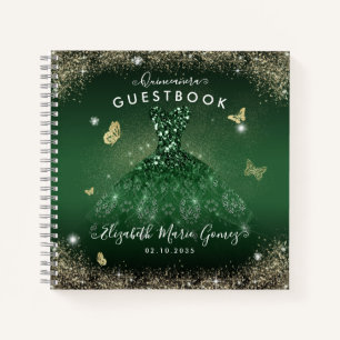 Budget Emerald Green Gold Quinceanera Guestbook Notebook