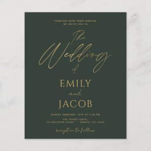Budget Emerald Green Gold Wedding Modern  Flyer