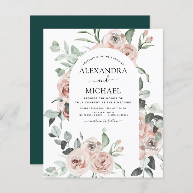Budget Emerald Green Greenery Wedding Invitations (Front/Back)