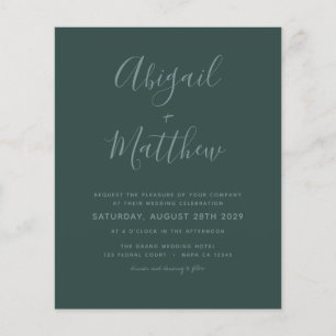 Budget Emerald Green Minimalist Wedding Invitation