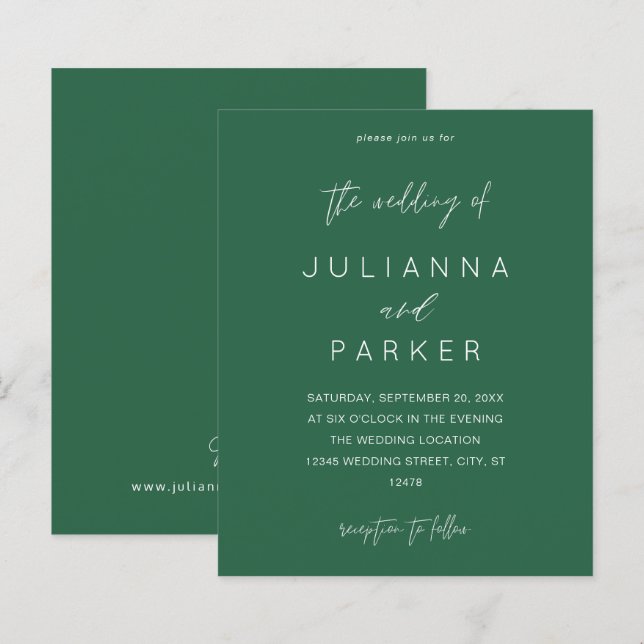 Budget Emerald Green MOD Calligraphy Wedding (Front/Back)