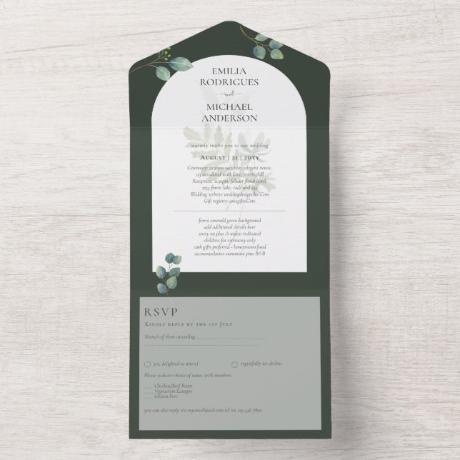 BUDGET Emerald Green Monochrome Text  All In One Invitation (Inside)