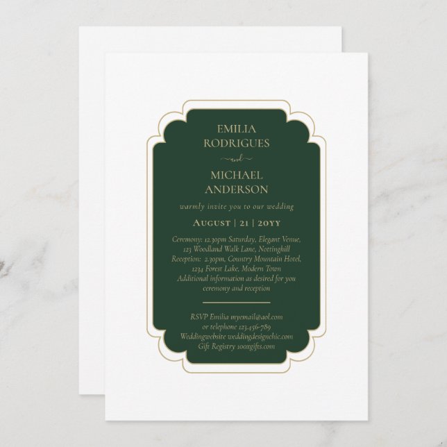 BUDGET Emerald Green Monochrome Text  Invitation (Front/Back)
