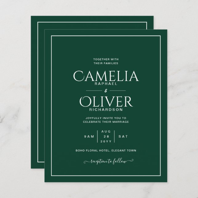BUDGET Emerald Green MONOCHROME Wedding (Front/Back)