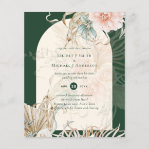 BUDGET Emerald Green Pampas Grass Peach Wedding Flyer