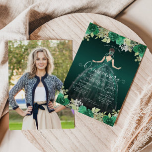 Budget Emerald Green Photo Quinceanera Invitation