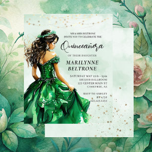Budget Emerald Green Princess Quinceañera Invite