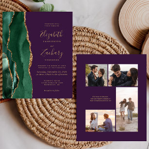 Budget Emerald Green Purple 4-Photo Wedding Invite