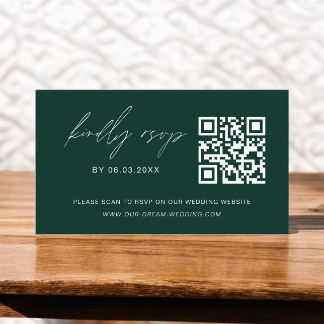 Budget Emerald Green QR Code RSVP Wedding Website Enclosure Card (Creator Uploaded)