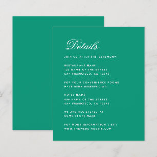 Budget Emerald Green Simple Wedding Details Card