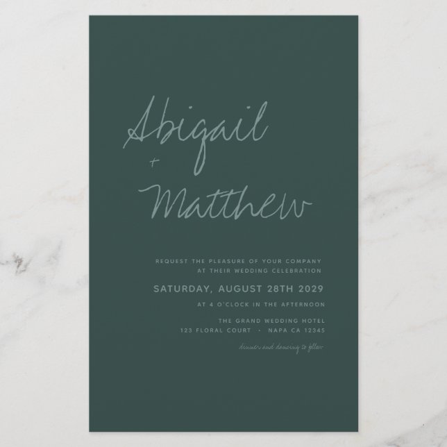 Budget Emerald Green Simple Wedding Invitation Flyer (Front)