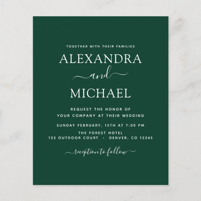Budget Emerald Green Wedding Modern Typography (Front)
