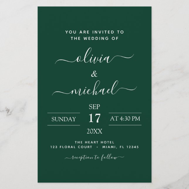 Budget Emerald Green Wedding Modern Typography (Front)