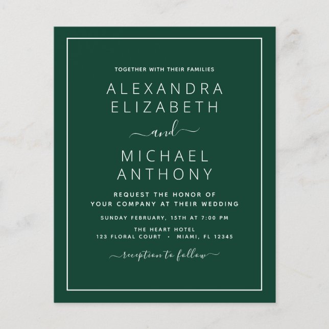 Budget Emerald Green Wedding Modern Typography (Front)