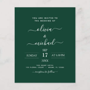 Budget Emerald Green Wedding Modern Typography Flyer