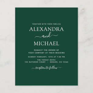 Budget Emerald Green Wedding Modern Typography Flyer